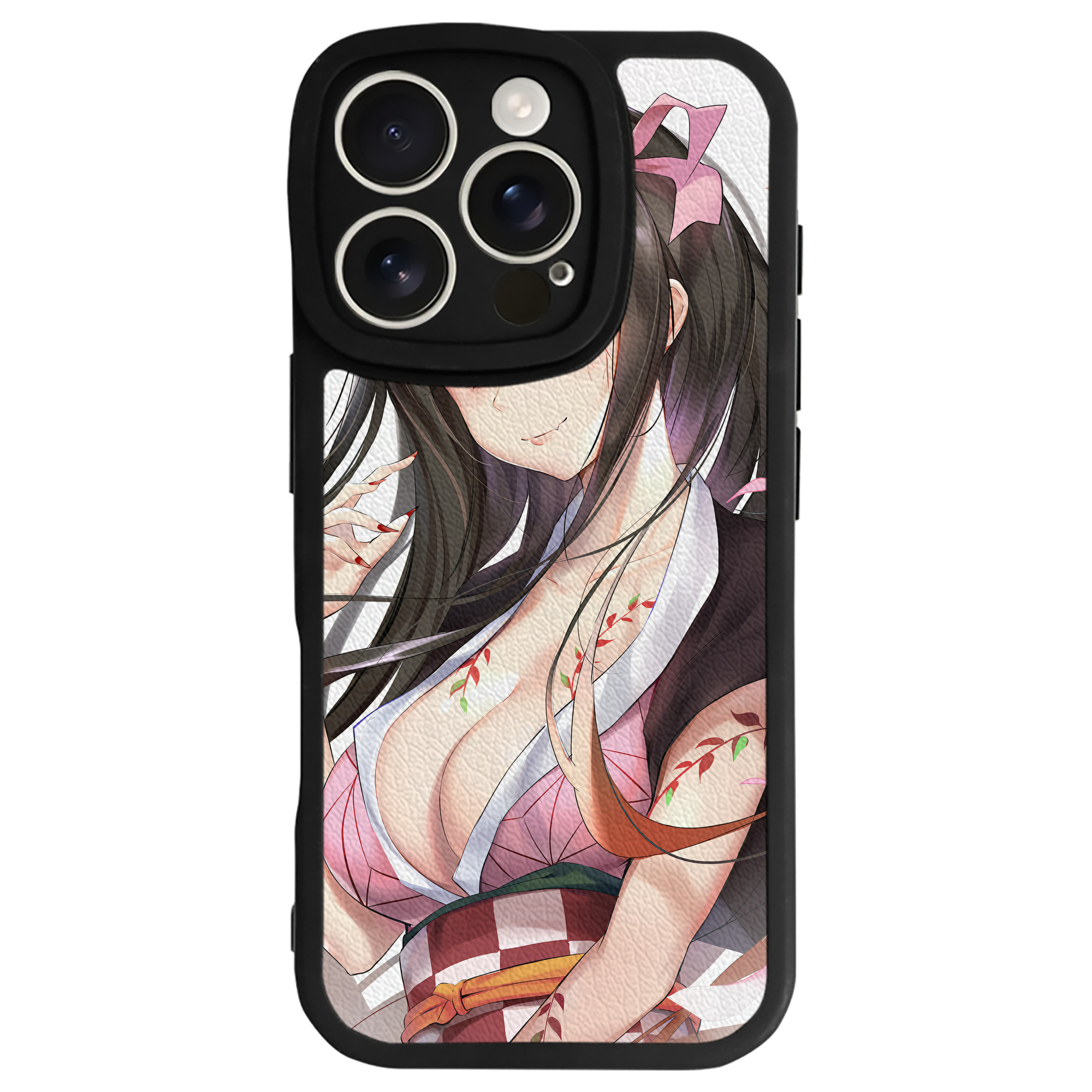 （画像用） 鬼滅の刃（きめつのやいば）竈門 禰󠄀豆子／かまど ねずこ Kamado Nezuko 【iPhone 16シリーズ対応】シリコンスマホケース（レザー調） 材質：シリコン